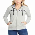 Nautica Women's Go-to Signature Cotton Full-Zip Logo Hoodie, Grey Heather, X-Small