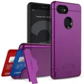 Teelevo Wallet Case for Google Pixel 3, Dual Layer Case with Card Slot Holder and Integrated Kickstand for Google Pixel 3 (2018) - Purple