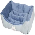HappyCare Textiles Reversible Rectangle Pet Bed with Dog Paw Printing, Blue