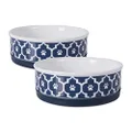 Bone Dry DII Lattice Ceramic Pet Bowl for Food & Water with Non-Skid Silicone Rim for Dogs and Cats (Medium - 6" Dia x 2" H) Nautical Blue - Set of 2