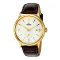 Orient Men's "Bambino Small Seconds" Japanese-Automatic Watch with Leather Strap, 21 mm, White/Gold, Automatic Watch
