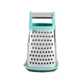 KitchenAid Gourmet 4-Sided Stainless Steel Box Grater for Fine, Medium and Coarse Grate, and Slicing, Detachable 3 Cup Storage Container and Measurment Markings, Dishwasher Safe, 10 inches Tall, Aqua
