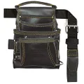 SITEGEAR 10-Pocket Carpenter's Top Grain Leather Nail and Tool Bag with Belt, Black (51-10113-TSB)