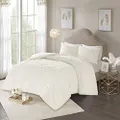 Madison Park Laetitia 100% Cotton Duvet Set - Chenille Tufted Medallion Design, All Season Cozy Bedding Shabby Chic Comforter Cover, Matching Shams, Floral Off White King/Cal King(104"x92") 3 Piece