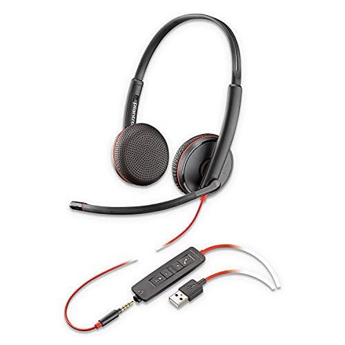Plantronics - Blackwire 3225 USB-A Wired Headset - Dual-Ear (Stereo) with Boom Mic - Connect to PC/Mac via USB-A or Mobile/Tablet via 3.5 mm Connector - Works with Teams, Zoom & More
