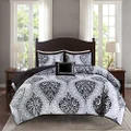 Comfort Spaces Comforter Set Ultra Soft Printed Pattern Hypoallergenic Bedding, Full/Queen(90"x90"), Coco Black/White Damask,CS10-0677