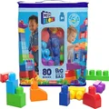 MEGA BLOKS Fisher-Price Toddler Block Toys, Big Building Bag with 80 Pieces and Storage, Blue, For Kids Age 1+ Years​​