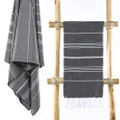 Cacala Pure Series Turkish Bath Towels – Traditional Peshtemal Design for Bathrooms, Beach, Sauna – 100% Natural Cotton, Ultra-Soft, Fast-Drying, Absorbent – Warm, Rich Colors with Stripes Black 37 x 70" PES-CEP-BLACK