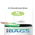 Brabantia 364983 Food Waste Caddy Compostable Bin Liners, 10 L (x10), Code K, White