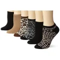 K. Bell Socks Women's Fun Patterns & Designs Low Cut Socks-6 Pairs-Cool & Cute Novelty Gifts, Animal Prints (Black), 4-10