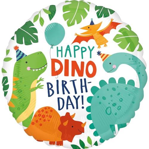 Anagram Standard HX Happy Dino Birthday Dinomite Dinosaur Party S40 Foil Balloon, Multicolour, 45 cm Size