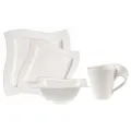 Villeroy & Boch New Wave 4-Piece Place Setting Dinner, Salad Plate, Bowl, and Mug – Premium Porcelain, Set of (Variable), Dinnerware, White