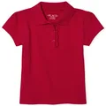 The Children's Place Girls' Short Sleeve Ruffle Pique Polo, Ruby, Large