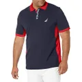 Nautica Men's Short Sleeve Color Block Performance Pique Polo Shirt, Navy, 3X-Large US