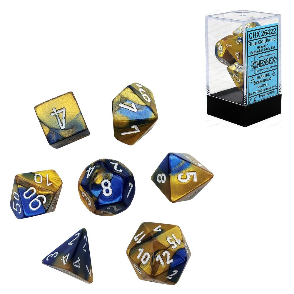 Chessex Gemini Polyhedral 7-Die Dice Set (Blue/Gold and White)