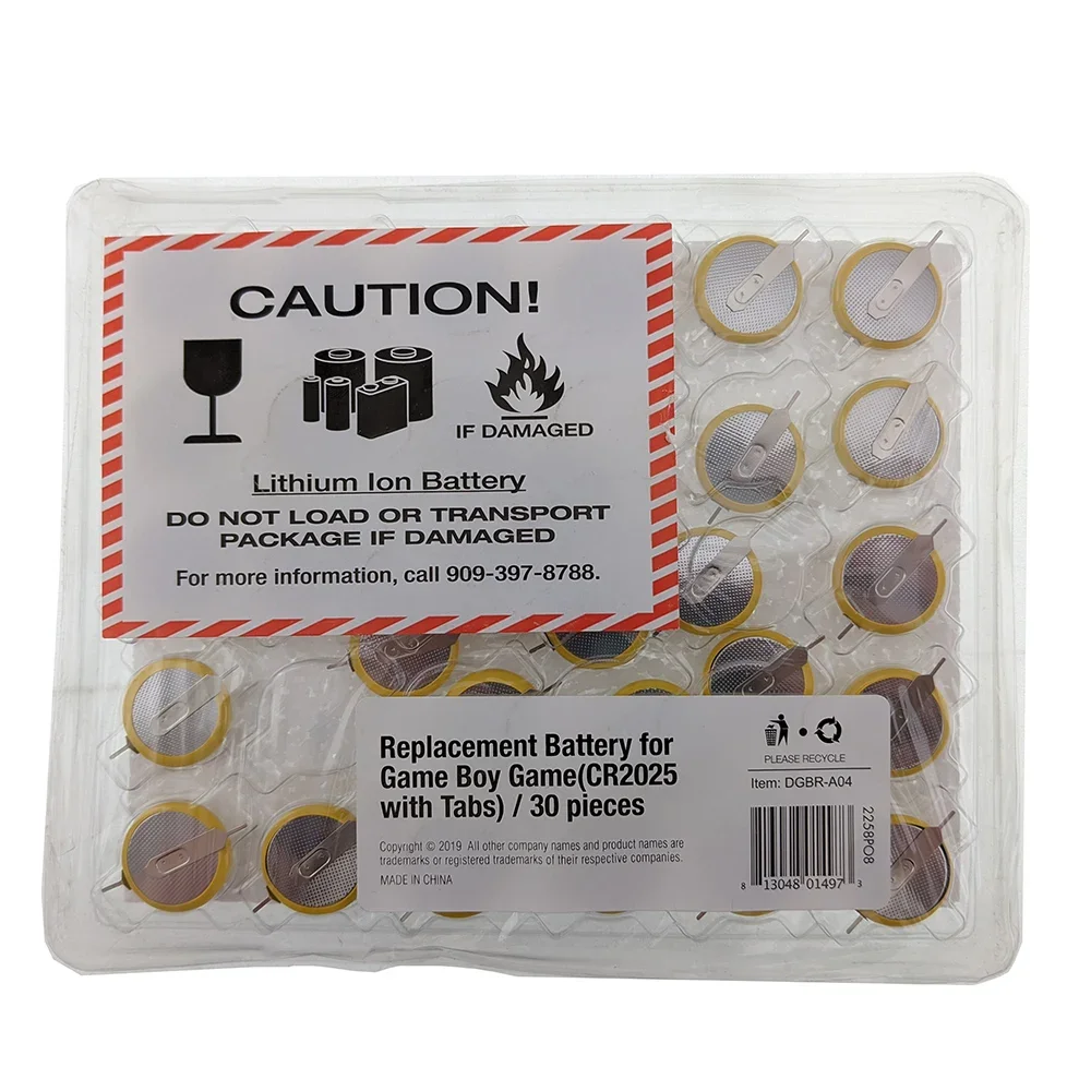 Gameboy Replacement Battery with Tabs (CR2025) 30 Piece Boxed