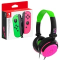Nintendo Switch Joy-Con Controller Set with 4Gamers C6-50 Wired Gaming Headset Neon Green and Pink Bundle