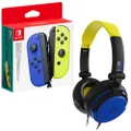 Nintendo Switch Joy-Con Controller Set with 4Gamers C6-50 Wired Gaming Headset Neon Yellow and Blue Bundle