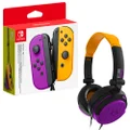 Nintendo Switch Joy-Con Controller Set with 4Gamers C6-50 Wired Gaming Headset Neon Orange and Purple Bundle