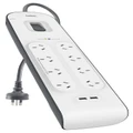 Belkin - 8 Outlet Surge Protector with 2 x 2.4A Shared USB Charging - 2 Metres