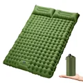 Double Inflatable Camping Sleeping Pad with Pillow & Built-in Foot Pump - Green