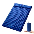 Double Inflatable Camping Sleeping Pad with Pillow & Built-in Foot Pump - Blue