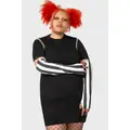 Killstar: Stripes & Stitches Dress [PLUS] (Size: 4XL) in Black/White (Women's)