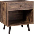VASAGLE Nightstand with Drawer and Open Compartment - Rustic Brown