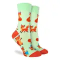 Good Luck Socks: Cute Fox Women's Socks (Size 5-9) in Green/Orange