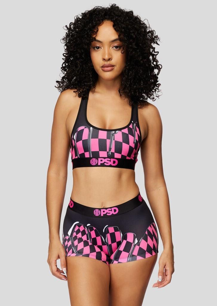 PSD: Neon Pink Drip Check Sports Bra (Size: S) (Women's)