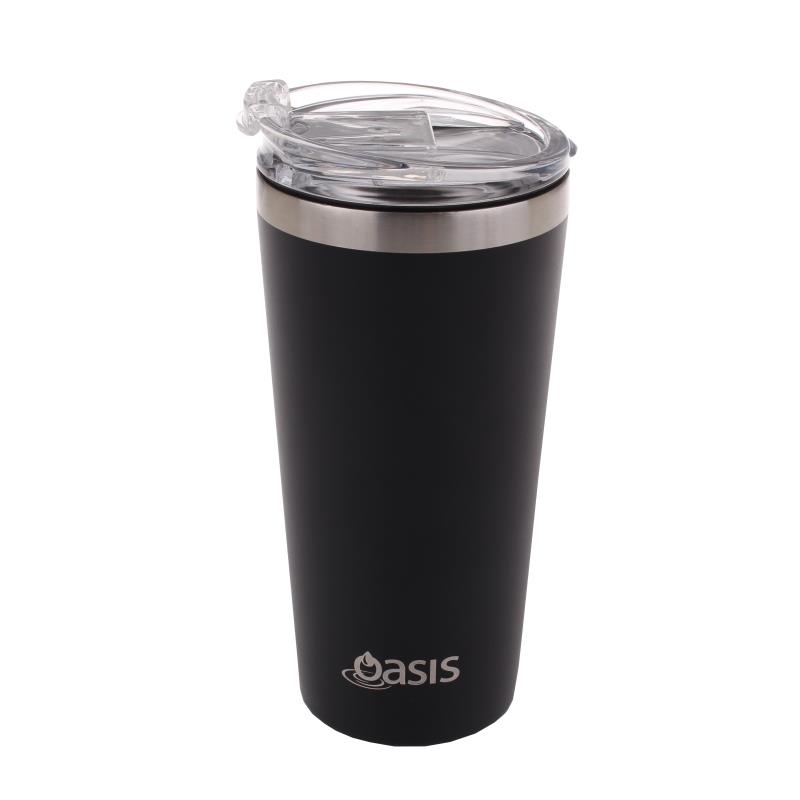 Oasis: Stainless Steel Insulated Travel Cup with Lid - Matte Black (480ml) - D.Line