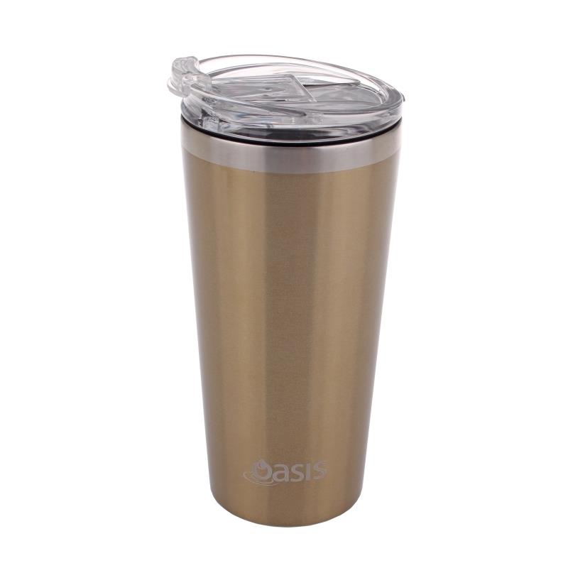 Oasis: Stainless Steel Insulated Travel Cup with Lid - Champagne (480ml) - D.Line