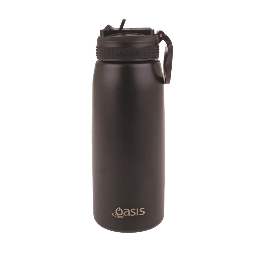 Oasis Stainless Steel Double Wall Insulated Sports Bottle - Black (780ml) - D.Line