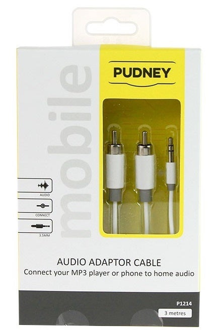 Pudney: 3.5mm Stereo Plug To 2 RCA Plugs 3 Metre - White