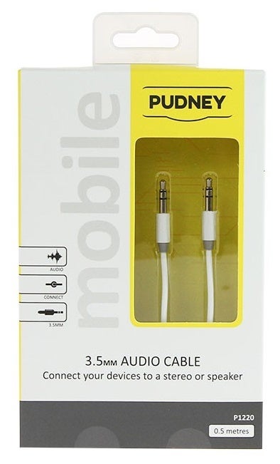 Pudney: 3.5mm Stereo Plug To 3.5mm Stereo Plug 0.5 Metre - White
