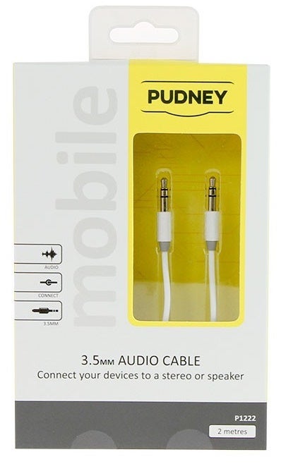 Pudney: 3.5mm Stereo Plug To 3.5mm Stereo Plug 2 Metre - White