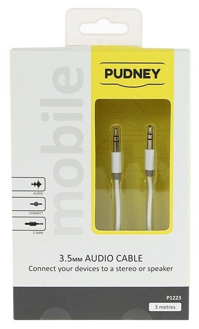 Pudney: 3.5mm Stereo Plug To 3.5mm Stereo Plug 3 Metre - White