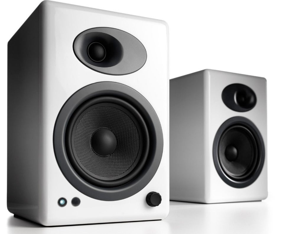 Audioengine A5+ Classic Powered Bookshelf Speakers For Desktop PC Gloss White