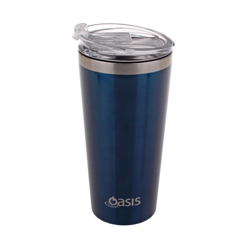 Oasis: Stainless Steel Insulated Travel Cup with Lid - Navy (480ml)