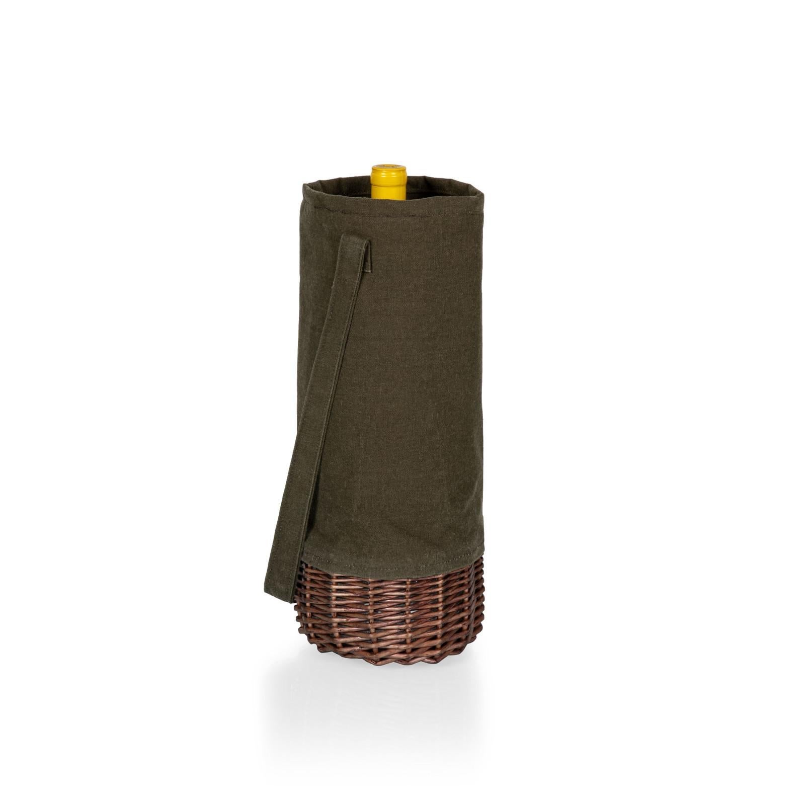 Malbec Wine Bottle Basket - Khaki Green with Beige Accents