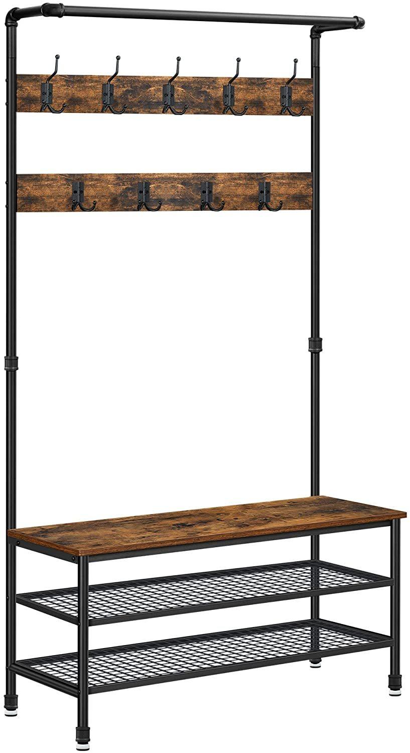 Vasagle Industrial Coat Rack Stand - 9 Hooks & Shoe Rack