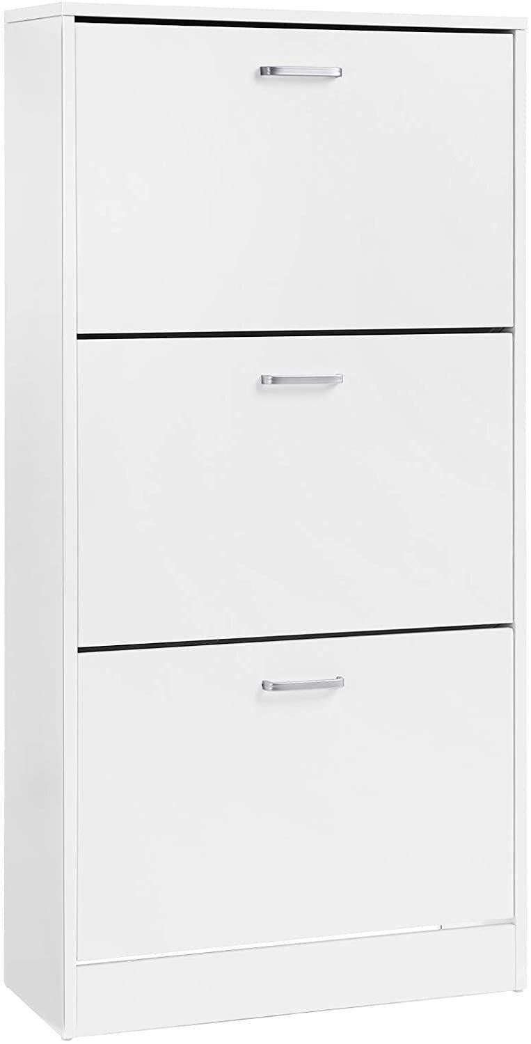 Vasagle Wooden Shoe Cabinet - 3-Tier (White)