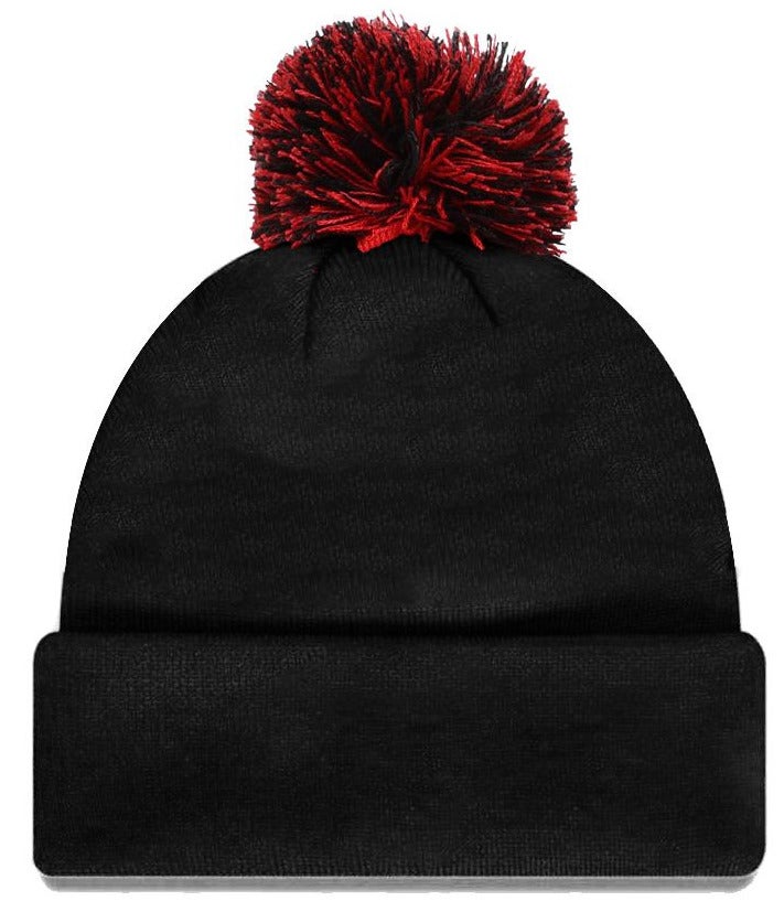Flexfit Retro Pom Pom Beanie - Black / Red