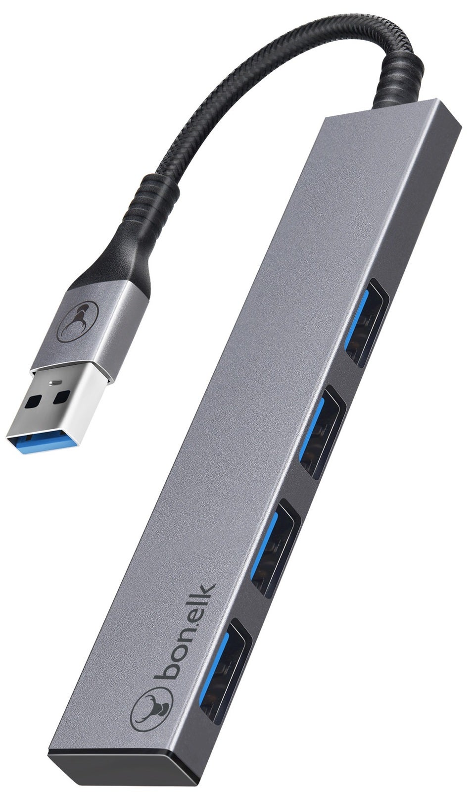 Bonelk Long-Life USB-A to 4 Port USB 3.0 Slim Hub - Space Grey