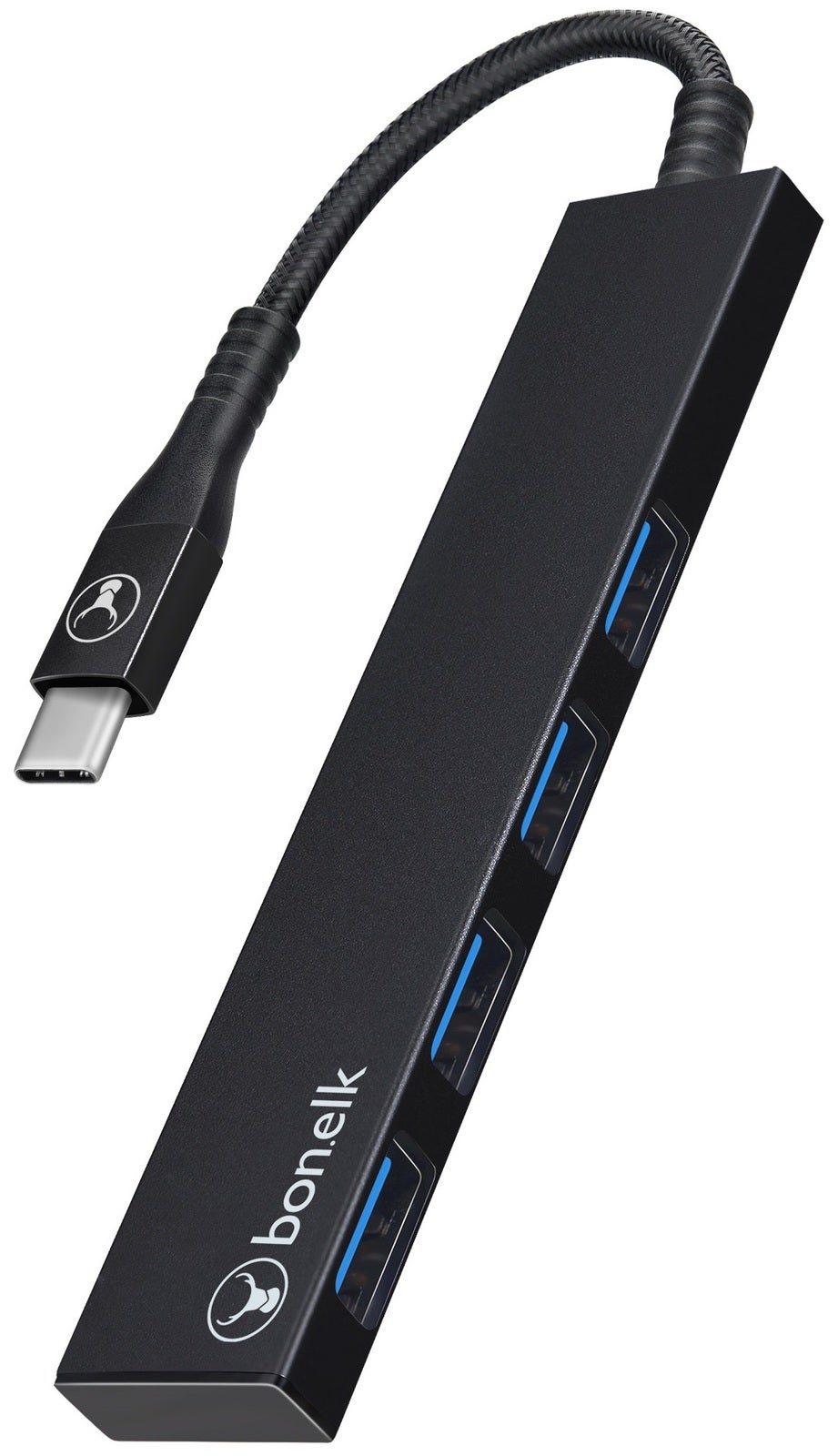 Bonelk Long-Life USB-C to 4 Port USB 3.0 Slim Hub - Black