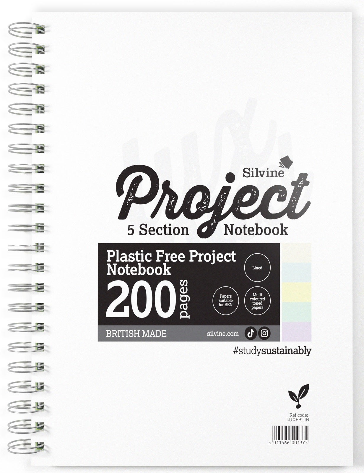 Silvine: A4 Tinted Project Book with 5 Sections - 8mm Lined with Margin (200 Pages)