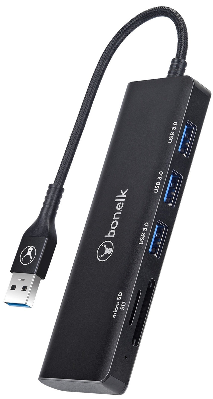 Bonelk Long-Life USB-A to 3 Port USB 3.0 + SD/Micro SD Reader Black