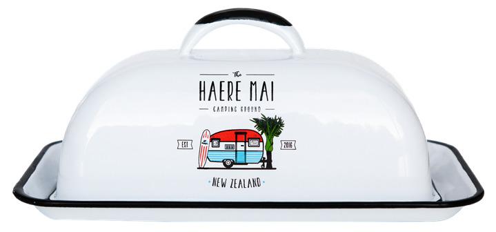 Moana Road: Enamel Butter Dish - Haere Mai White