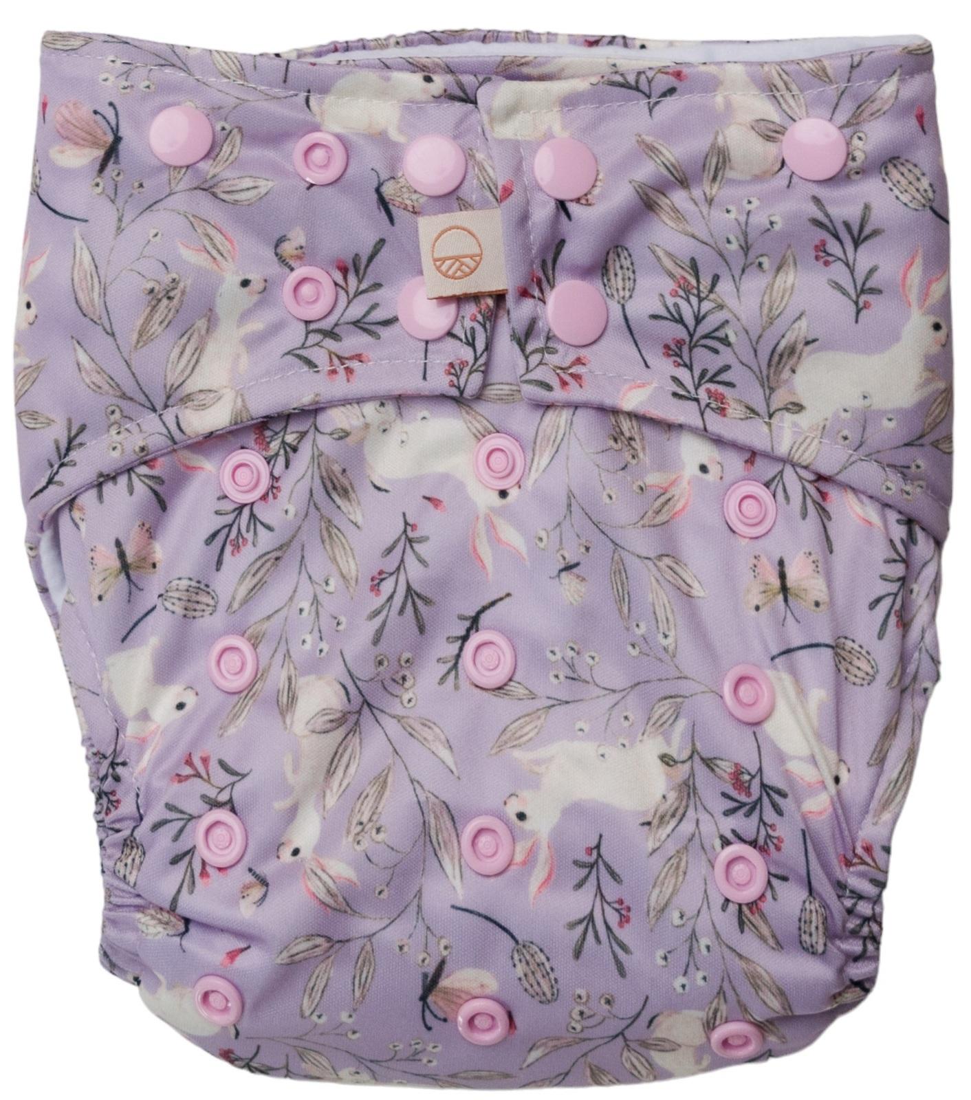 Nestling: Sassy Snap Nappy Cover - Lilac Bunnies