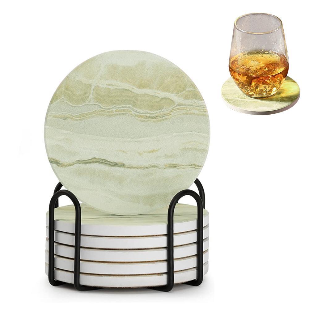 COOKOZZY Absorbent Drink Coasters with Holder - Set of 6